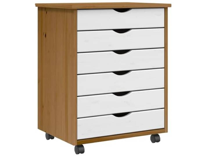 Schubladenschrank aus massivem Kiefernholz mit Rollen, Rollschrank Rustikales Design, massive Kiefer, bewegliche Räder, konkaver Griff, vielseitig einsetzbar, inklusive Wandbefestigung