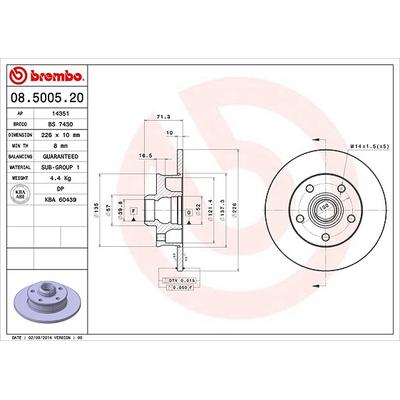 Brembo Bremsscheibe Hinterachse Voll [Hersteller-Nr. 08.5005.20] für VW, Seat