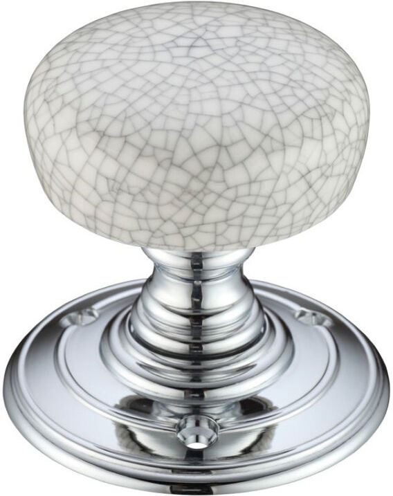 Fulton & Bray Passage Door Knob Grey Crackle Porcelain/Polished Chrome 2.76cm H X 2.76cm W