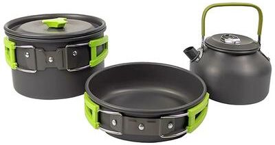 Uplift Essentials Camping Cookware Set Outdoor Cooking Pots Pans Teapot Travel Tableware For 2 To 3 People set 1