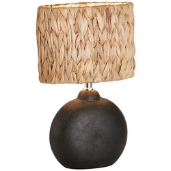Tischlampe Keramik schwarz Wasserhyazinthe Tischleuchte Nachttischlampe Beistelllampe, naturfarben, 1x E14, LxH 23 x 38,5 cm