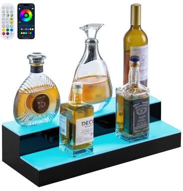 VEVOR LED Lighted Liquor Bottle Display,Whiskey Rack, Support USB, Illuminated Home Bar Shelf with RF Remote & App Control