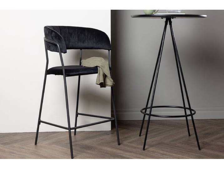 2er Set - Barhocker Louis mit schwarzem Samt - Schwarz - Luxusbetten24