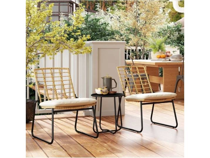 VUENOR Salon de jardin 2 personnes beige 3 pieces - chaises empilables sans matelas