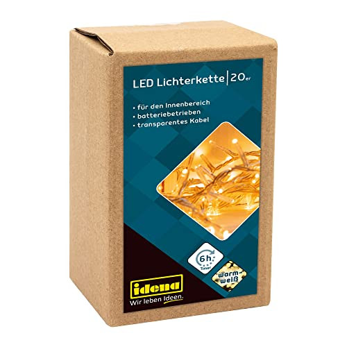 Idena LED lichtketting met 20 warm witte LED's en 6 uur timerfunctie, 1,8 m lang