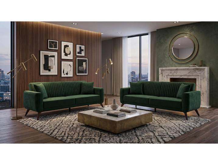 JVmoebel Polstergarnitur Luxuriöse grüne 3+3-Sitzer Sofagarnitur Stoffsofas hohe Qualität, (2-tlg), Made in Europa