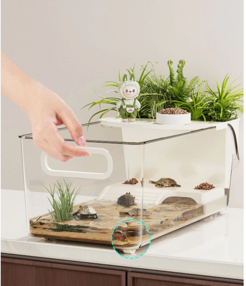 INF Amphibisches Schildkröten-Terrarium mit integrierter Sonnenplattform – große Kapazität, geruchsfrei, hochklare L