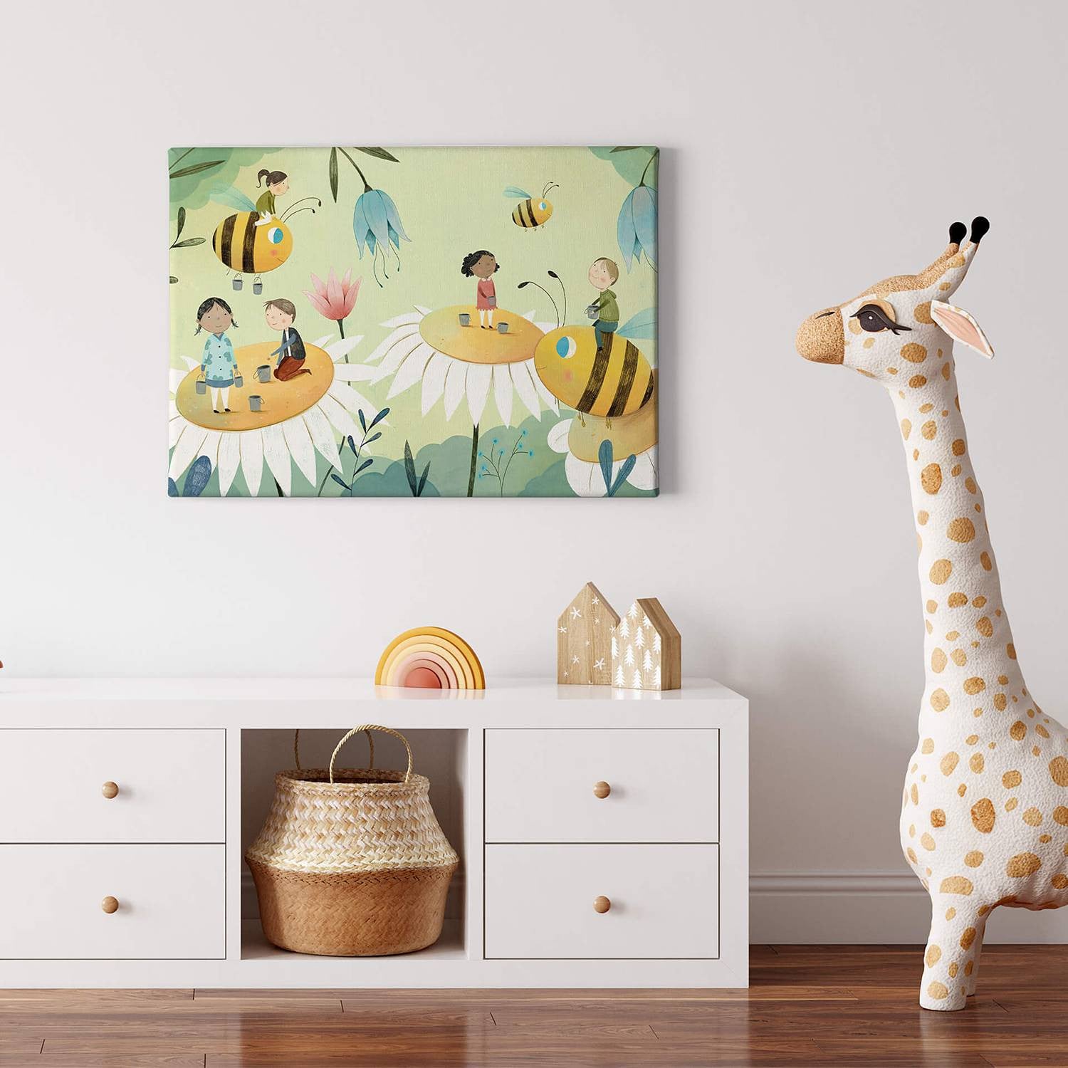 home24 Honey Bees Canvas Wanddecoratie Geel 70 x 50 cm