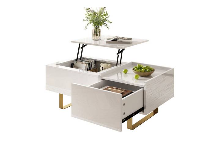 ibettertec Couchtisch Höhenverstellbarer Couchtisch, Stauraum-Couchtisch (Set), aus MDF mit Hochglanzoberfläche, Couchtisch