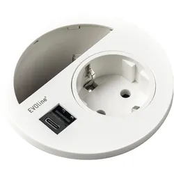 Evoline, Steckdose, Circle80 Steckdose mit Kabeldurchgang und USB-A+C-Doppelcharger, weiss