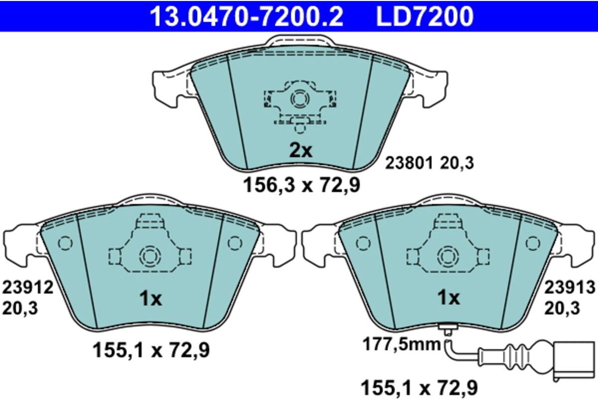 Bremsbelagsatz ATE 13.0470-7200.2, Vorne, Keramik