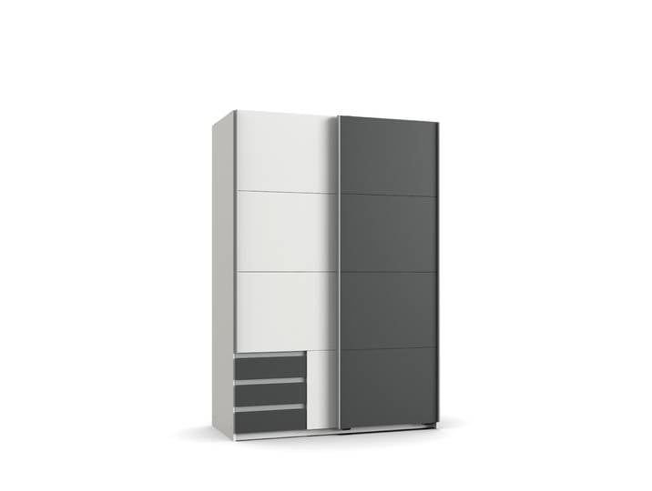 Schwebetürenschrank 2-trg. Kleiderschrank 135 cm Weiß Grafit Schubladen Ausstattung / 22661