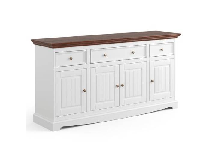 Lomadox Wohnzimmer Esszimmer Sideboard 167cm Anrichte, Massivholz in weiß mit Walnuss Optik