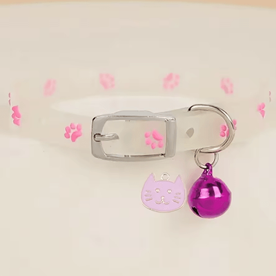 Inspire Picks Luminous Paw Print Pet Collar For Nighttime Safety & Style pink