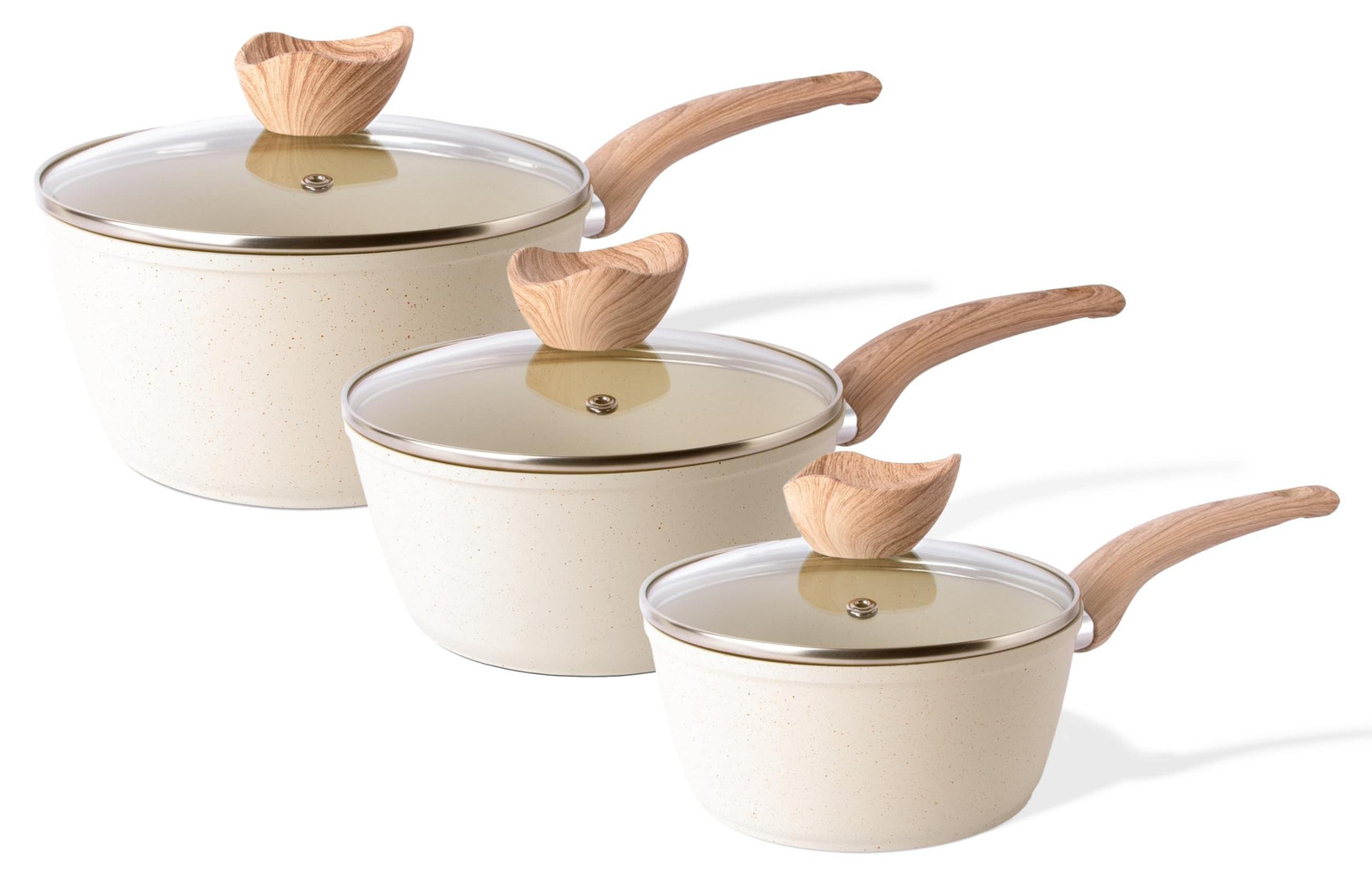 Merkloze Non-Stick Sauspan Set met Deksel (3-delig)