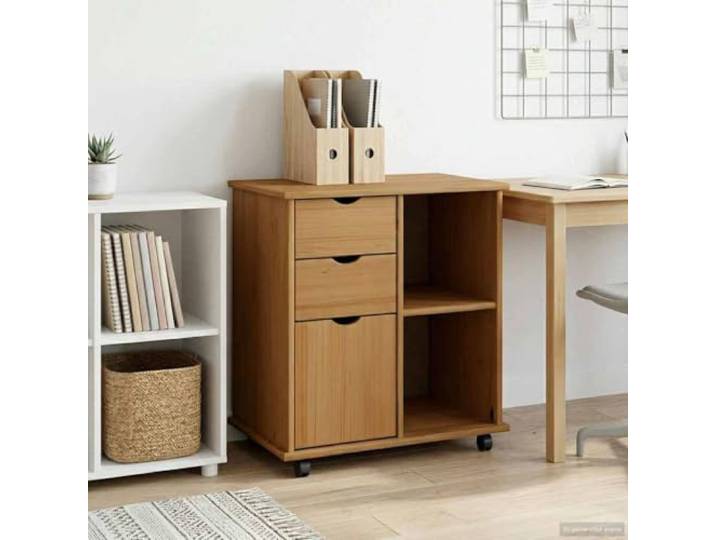 GPWERSDF Rollschrank 63,5 x 39 x 65,5 cm aus Massivholz Kiefer Honigbraun Massivholz Kiefer, Honigbraun, Rollen, Regalbretter, versenkte Griffe, minimalistisch, Homeoffice, Wohnzimmer
