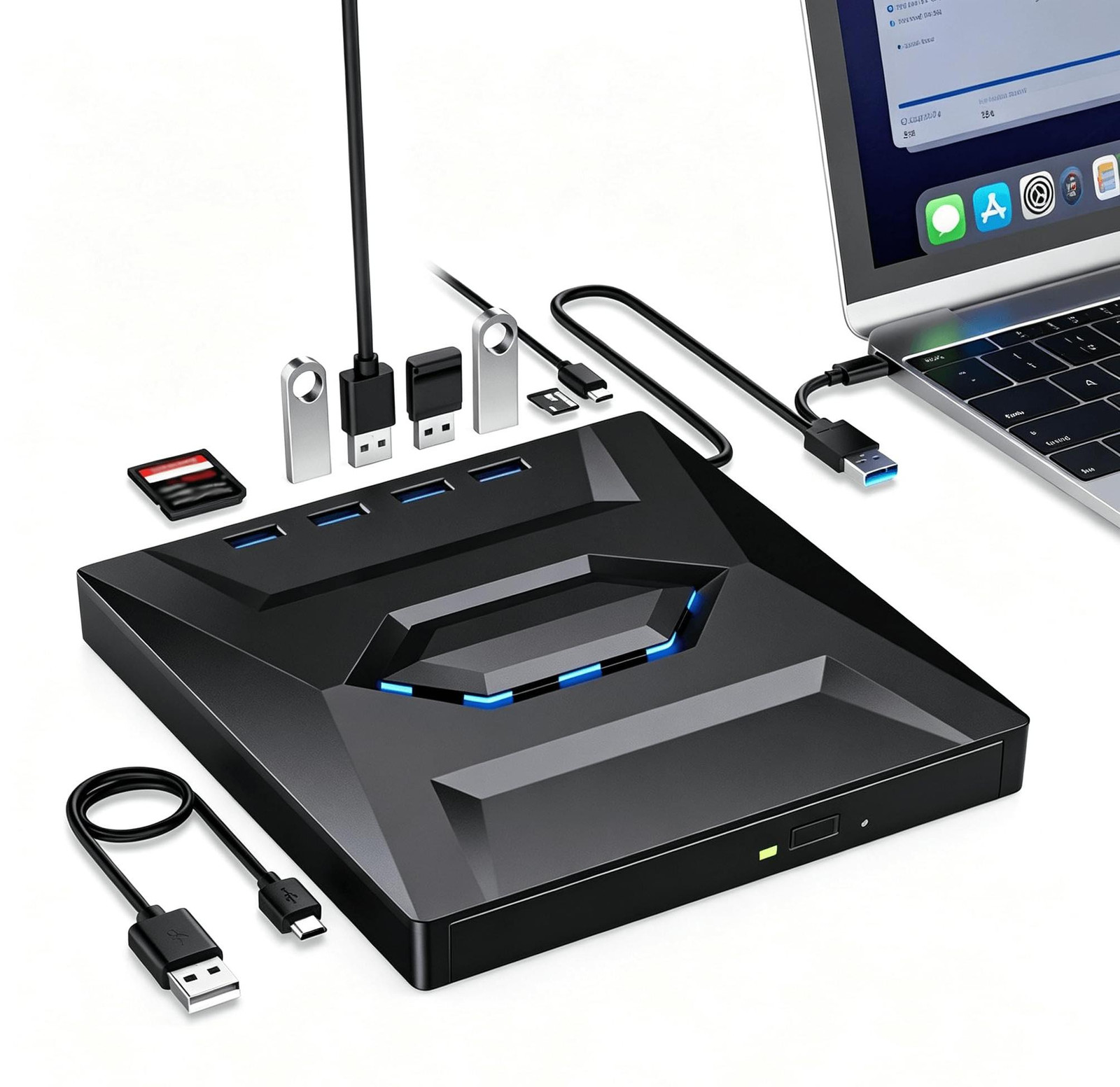 Selius Externe CD/DVD-drive USB-C met SD-kaartlezer en USB-hub