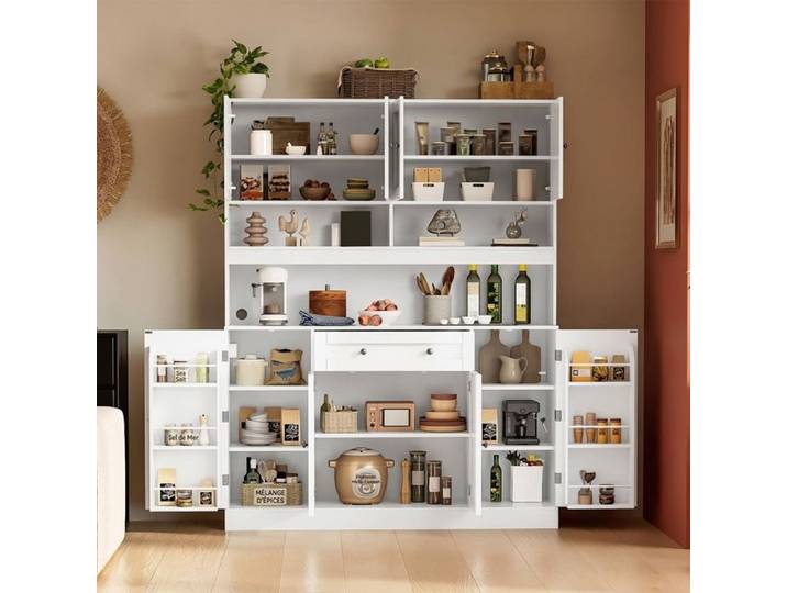 Norevia Buffet de Cuisine avec Prise Électrique 140 cm Blanc Crème