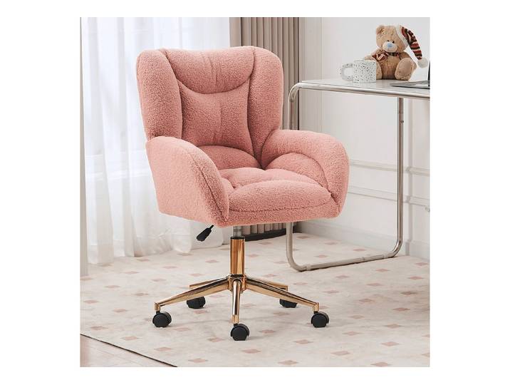 Odikalo Bürostuhl Polsterstuhl Freizeitstuhl Esszimmerstühle mit Rotationsfunktion (Teddy-Stoffmaterial Höhenverstellbarer Drehstuhl für das Home-Office im Innenbereich mit goldenen Beinen), 40*43*88-97cm