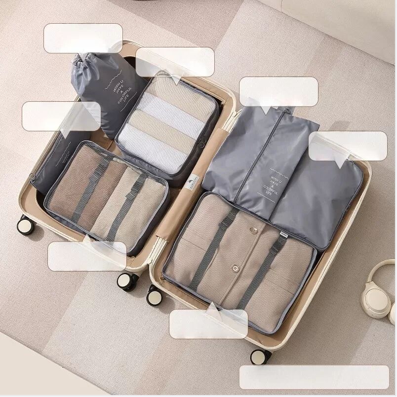 INF 7-teiliges Reise-Toilettenartikel- & Kosmetik-Organizer-Set - Gepäck-Packwürfel Dunkelgrau