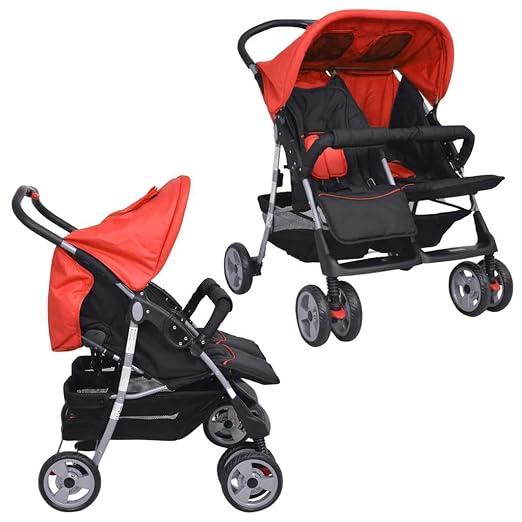 Zwillingskinderwagen Geschwisterwagen Klappbar für 2 Kinder Stahlrahmen Rot Schwarz 6-36 Monate