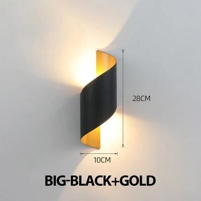 Uplifted Goods Modern Spiral LED Wall Lamp Waterproof Indoor Outdoor Sconce Light black Gold Large warm White 3000k