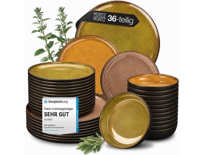 Moritz & Moritz Geschirr-Set VIDA für 12 Personen Vintage (36-tlg), 12 Personen, Porzellan, Kombigeschirr für 12 Personen