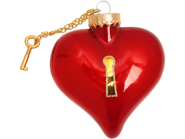 Weihnachtsbaumkugel KREBS GLAS LAUSCHA Baumschmuck Herz mit Schlüsselkette rot 10cm , rot, B:8cm H:10cm T:4cm Ø:10cm, Glas, Weihnachtsbaumkugeln, Weihnachtsbaumkugel, Dekoriert mit Liebe zum Detail