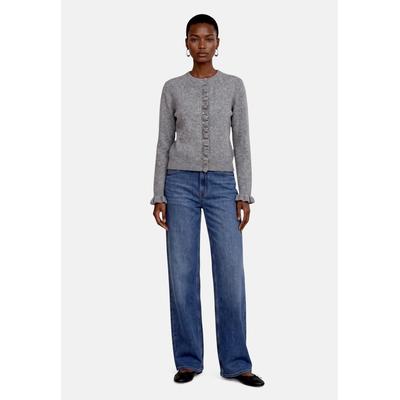 Strickjacke ZERO "Damen mit Rüschen", Damen, Gr. 34, true grau melange, Strick, Obermaterial: 57% Polyester, 17% Polyacryl, 16% Baumwolle, 6% Elasthan, 4% Wolle, gerade normal, Rundhals, Strickjacken Strickjacke, Rüschen