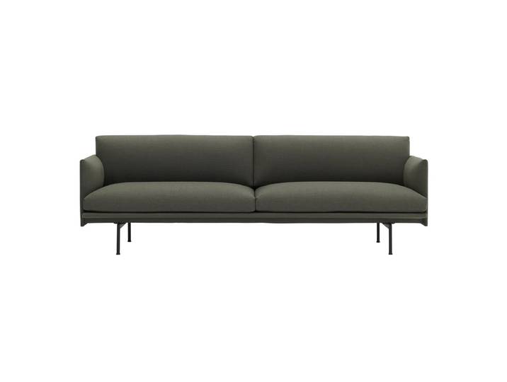 Muuto - Outline Sofa 3-Sitzer, g(rün fiord 961) / verkehrsschwarz (RAL 9017)