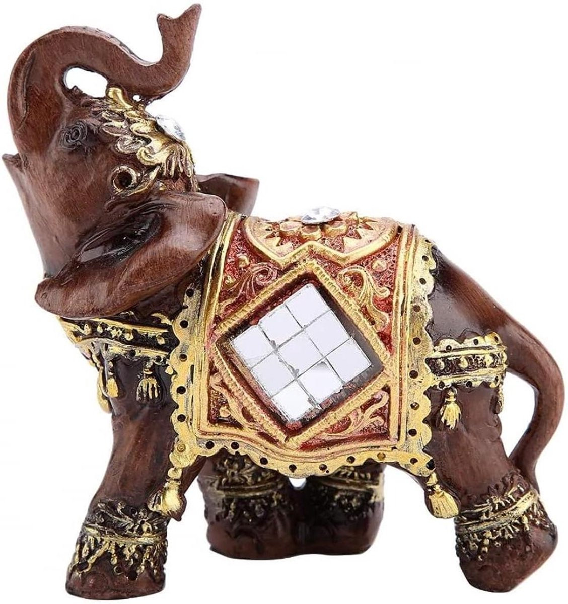Olifantenbeeld Ornament - Harsen Beeldje met Houtnerf - Medium Formaat - Geluk Woondecoratie