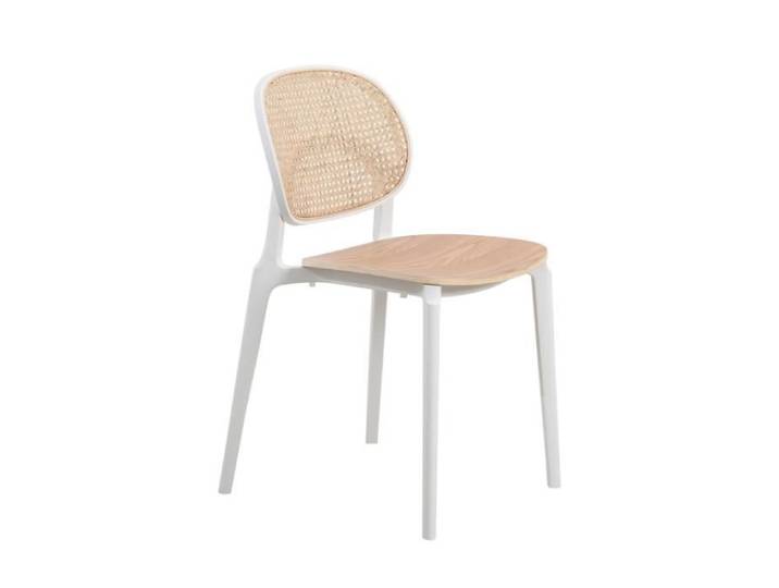 Chaise blanche assise bois et cannage naturel