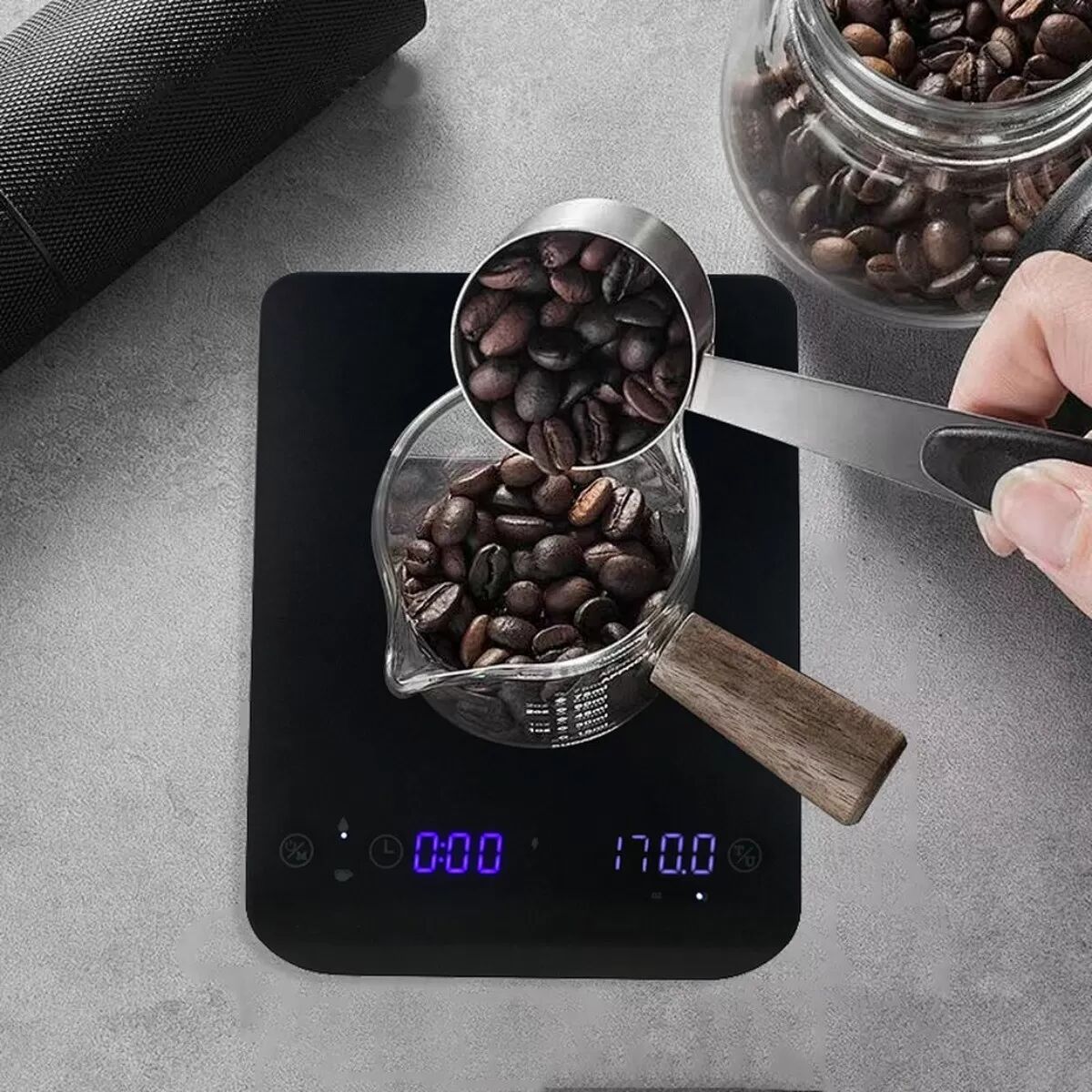 INF Mini Digital Coffee Scale mit Dual-Timer, USB-C wiederaufladbar, hochpräziser Sensor, LED-Anzeige - Schwarz