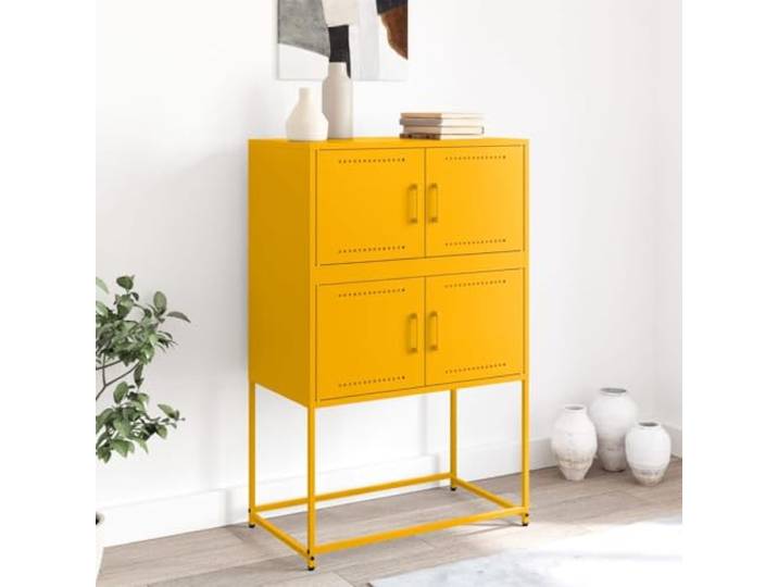 KTHLBRH Sideboard in Senfgelb, 68,5 x 38,5 x 107 cm, Stahl 4 Fächer, praktische Türen, einfache Reinigung, inklusive Wandbefestigung