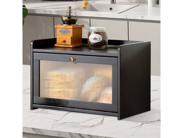 Boîte à pain en bambou de grande capacité, organisateur de comptoir de cuisine avec porte en acrylique, niveau supérieur pour épices, nouvelle boîte à pain