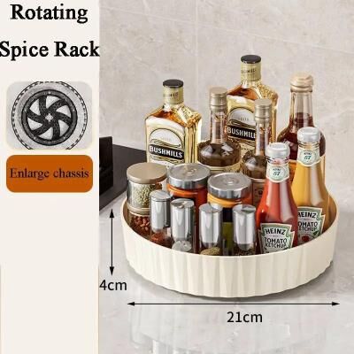 Uplifted Finds 360 Multifunctional Rotating Spices Tray Seasoning, Cosmetics & Fruit Turntable Organizer 21 Cm Cream White