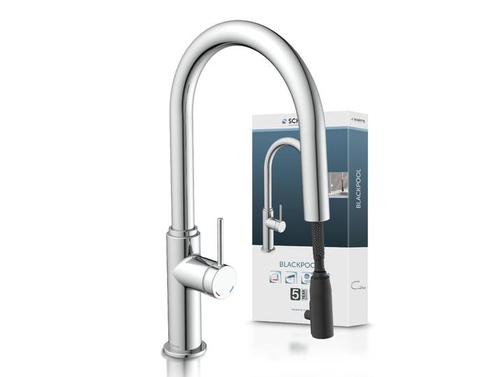 SCHÜTTE BLACKPOOL Mitigeur d'évier\, chromé\, avec bec extractible