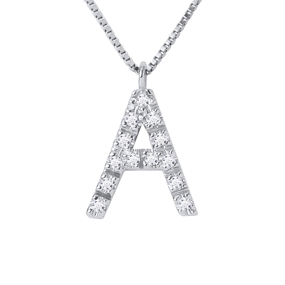 Ketting Diamonds 0.07 Cts letter van het alfabet "A" 18K White Gold