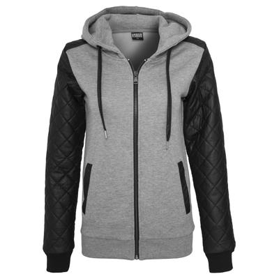 Sweatjacke URBAN CLASSICS "Urban Classics Damen", Damen, Gr. XS, grau schwarz, 63% Baumwolle, 37% Polyester, unifarben, Rundhals, Sweatjacken Sweatjacke