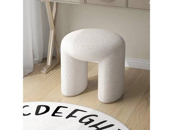 Pouf Ottoman Doux et Mignon pour la Maison, Tabouret Simple pour Se Changer les Chaussures, Petit Pouf Rond pour le Maquillage, Repose-Pieds en Polaire Cachemire