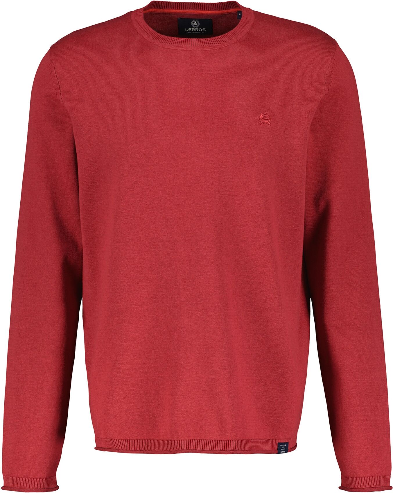 Strickpullover LERROS "Rundhalspullover, Flachstrick", Herren, Gr. S, rot (ruby rot), 100% Baumwolle, normal, Rundhals, Pullover Strickpullover ruby rot S