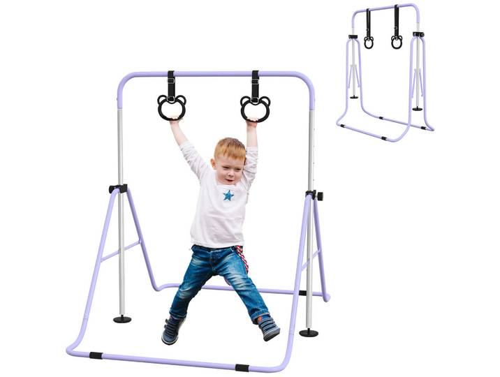 ComfortXL Kinder-Turnbarren De-10928 mit Ringen höhenverstellbar klappbar Pink, Violett, Metall, 105x148 cm, Freizeit & Co, Sport & Fitness