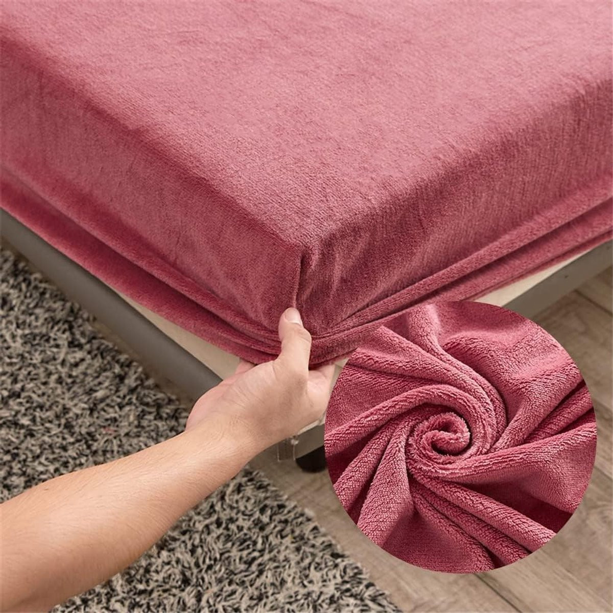 Merkloos Flanellen Hoeslaken Roze - 90x200 cm