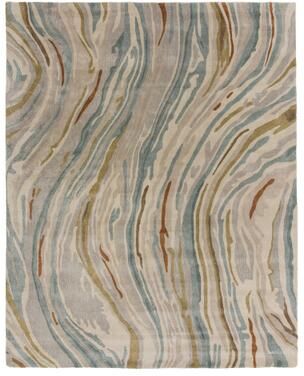 Alora Decor Brisk Abstract Line Beige/Blue Hand-tufted Wool Blend Rug
