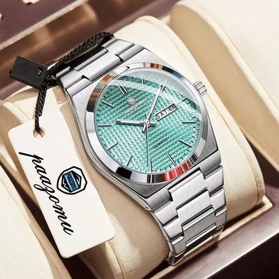 Uplift Treasures Luxury Mens Chronograph Watch Luminous Waterproof Leather Strap lake Blue