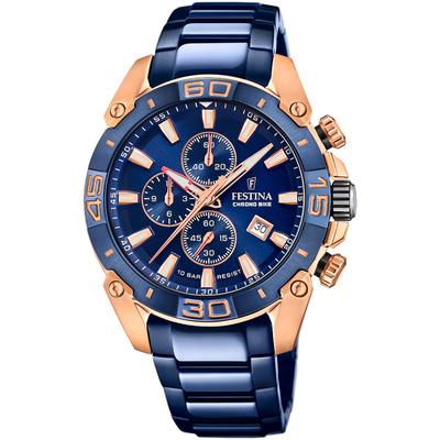 Chronograph FESTINA "Special Edition", blau (dunkelblau, blau), Armbanduhren, Herren, roségoldfarben-blau, Chronograph, Quarzuhr, Armbanduhr, Herrenuhr, Edelstahlarmband, Datum,Stoppfunktion