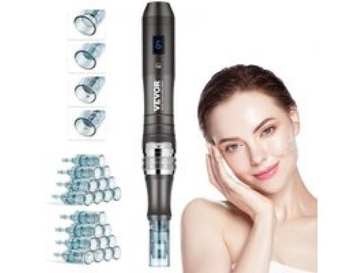 VEVOR Stylo de Microneedling Visage 20 Aiguilles Jetables, Stylo Derma Électrique Professionnel Appareil de Beauté Dermapen à 6 Vitesses Variables avec Longueur d'Aiguille Réglable 0-2,5 mm, Écran LCD