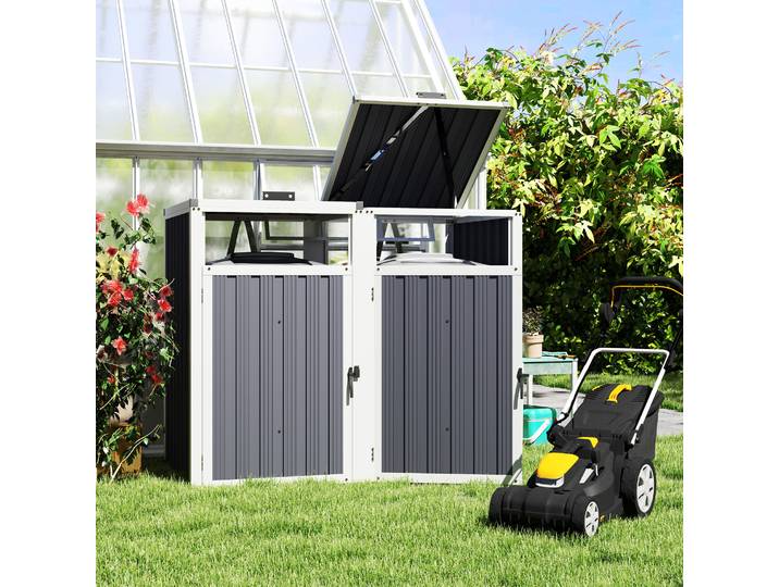 Outsunny Abri 2 Poubelles 240L Acier Galvanisé Gris Foncé