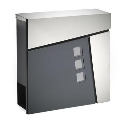 Helloshop26 - Design-Wandbriefkasten mit Zeitungsfach anthrazitfarbener Edelstahl 16_0000099