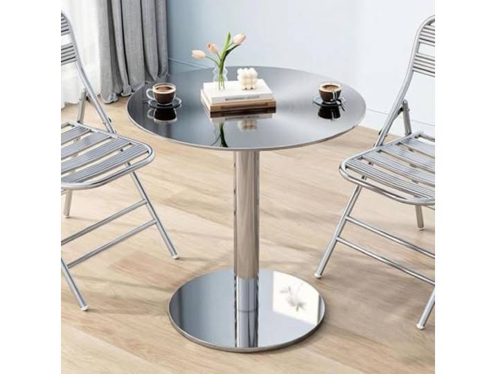 Runder Bartisch hoher Bistro-Pub-Tisch kleine Beistelltische Runder Cocktail-Esstisch aus Edelstahl mit Thekenhöhe für Küche, Restaurant, Wohnzimmer(60x60x105cm)
